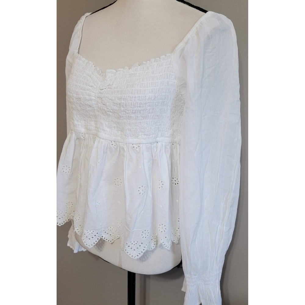 White Smocked Peplum Long-Sleeve Top - Picture 8 of 8
